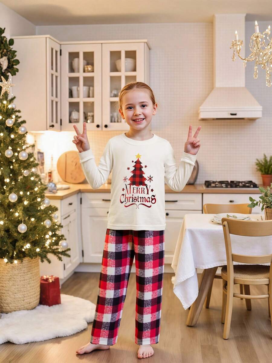 Christmas Parent-Child Pajama Set, Christmas Pajamas, Family-Friendly Christmas Pajamas, Christmas Family Pajama Set, Featuring A Long-Sleeved Top With Christmas Tree Letter Patterns And Plaid Pants. Suitable For A Family Of Four, This Christmas Pajama Se Christmas Parent-Child Pajama Set, Christmas Pajamas, Family-Friendly Christmas Pajamas, Christmas Family Pajama Set, Featuring A Long-Sleeved Top With Christmas Tree Letter Patterns And Plaid Pants. Suitable For A Family Of Four, This Christmas Pajama Se