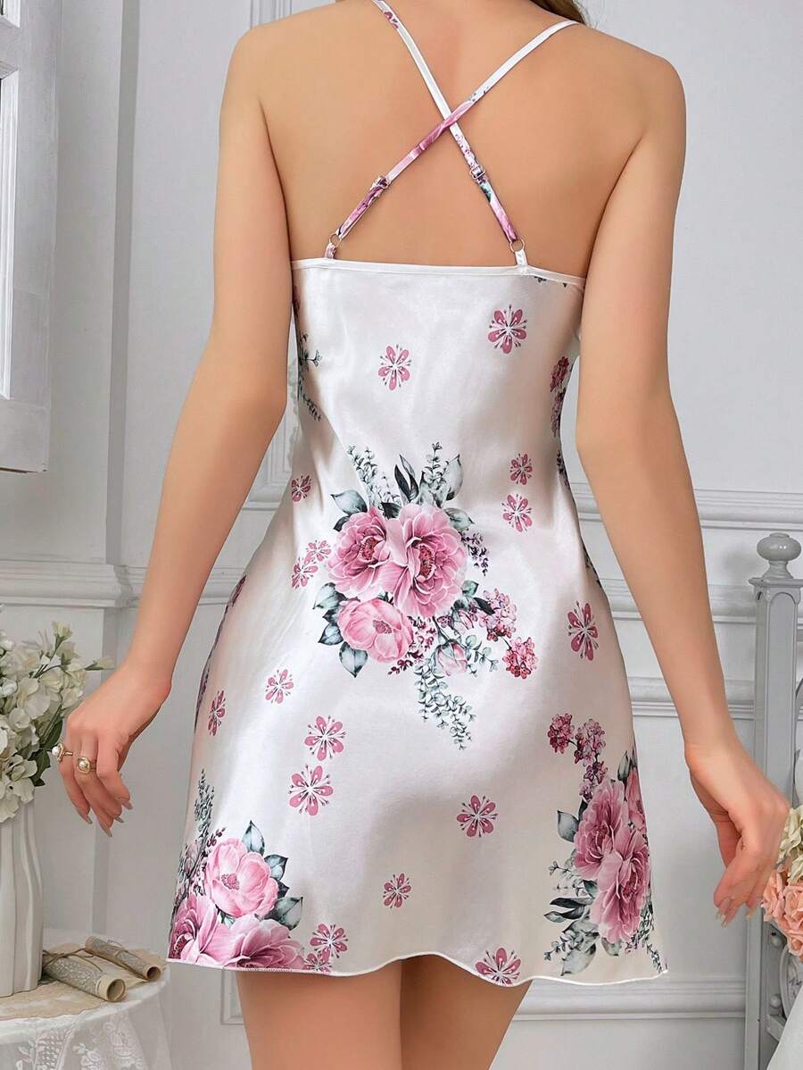 Women's floral print suspender nightdress pajama dress Women's floral print suspender nightdress pajama dress