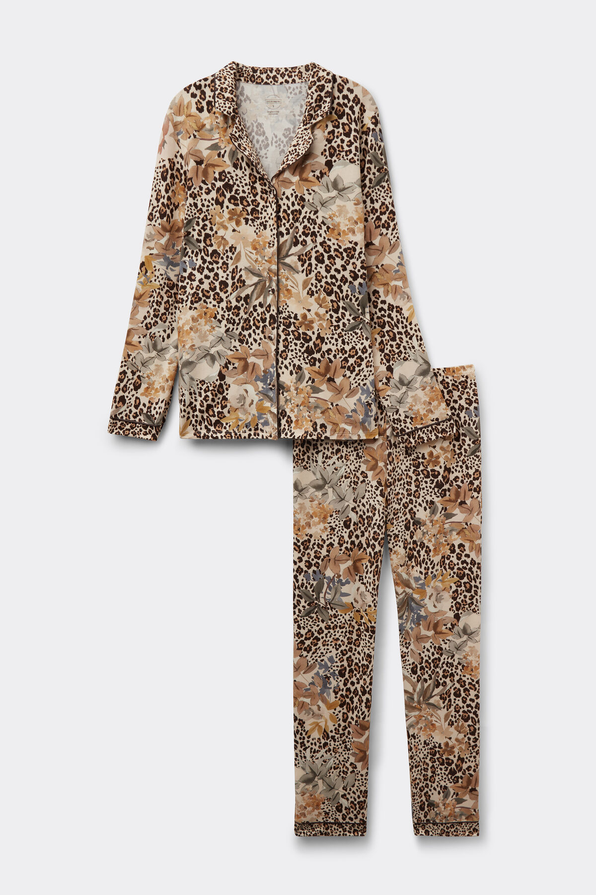 Simply Iconic Button Up Full Length Pajamas in Animal Print Modal Simply Iconic Button Up Full Length Pajamas in Animal Print Modal