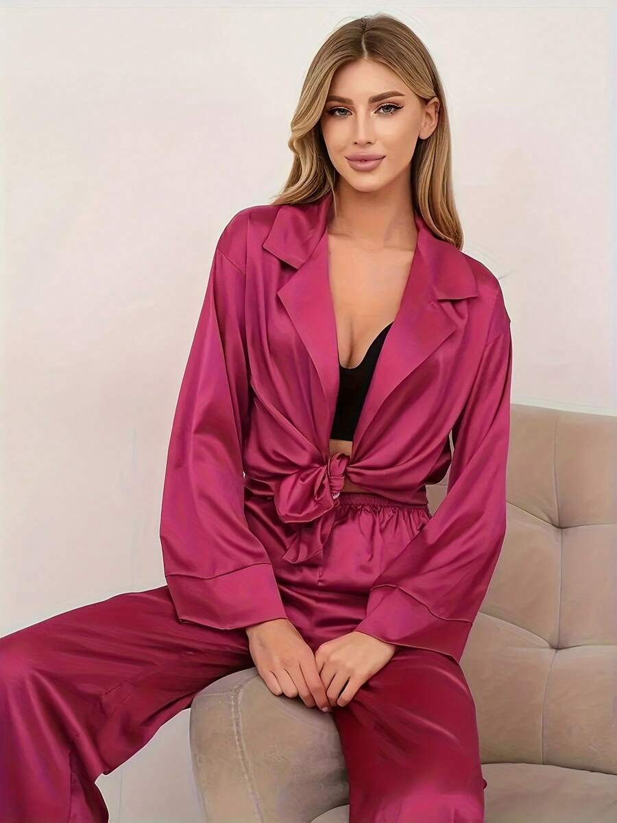 Solid Color Thin Ladies Home Imitation Silk Pajamas Ladies Winter Ice Silk Loose Can Be Worn Outside Solid Color Thin Ladies Home Imitation Silk Pajamas Ladies Winter Ice Silk Loose Can Be Worn Outside