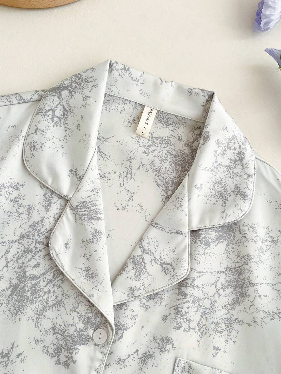 2pcs Women's Ink Printing Ice Silk Simple Home Wear Long Sleeve Top And Pants, Two Pieces Set 2pcs Women's Ink Printing Ice Silk Simple Home Wear Long Sleeve Top And Pants, Two Pieces Set