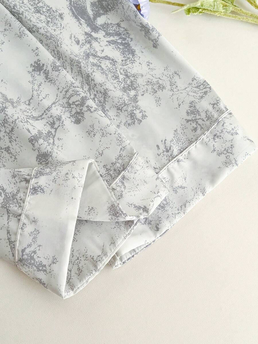 2pcs Women's Ink Printing Ice Silk Simple Home Wear Long Sleeve Top And Pants, Two Pieces Set 2pcs Women's Ink Printing Ice Silk Simple Home Wear Long Sleeve Top And Pants, Two Pieces Set