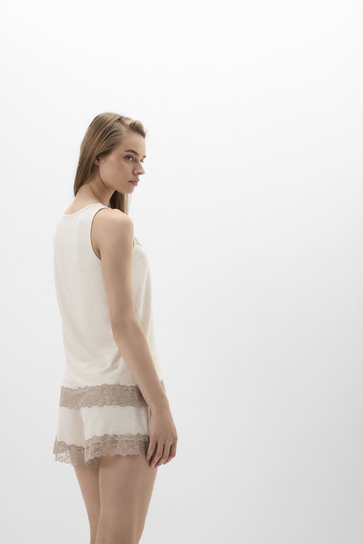 Lace Trim Tank Top Short Pajamas in Modal Lace Trim Tank Top Short Pajamas in Modal